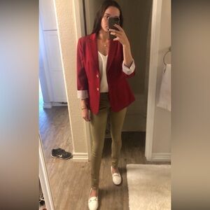 Tahari Red Blazer with Gold Buttons
